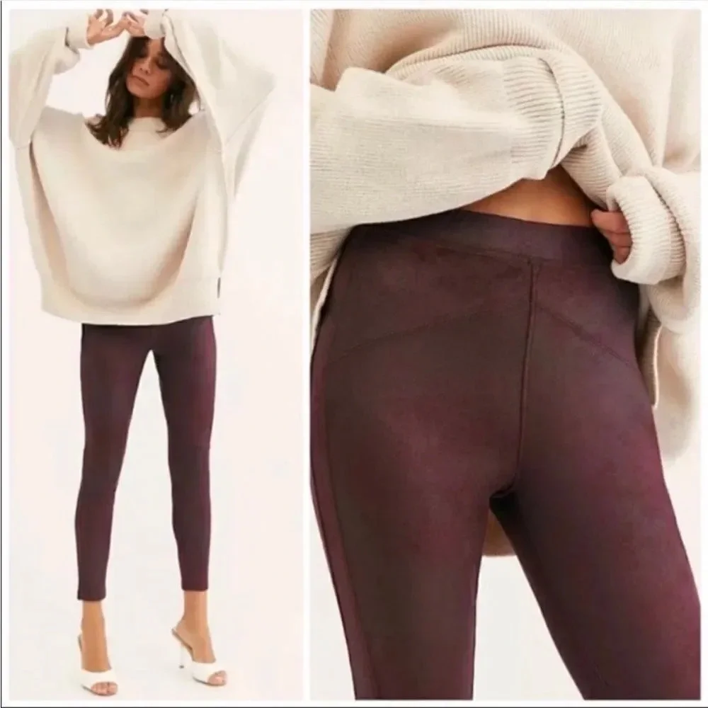 Free People Midnight Vegan Faux Suede Leggings Maroon Red Size XS